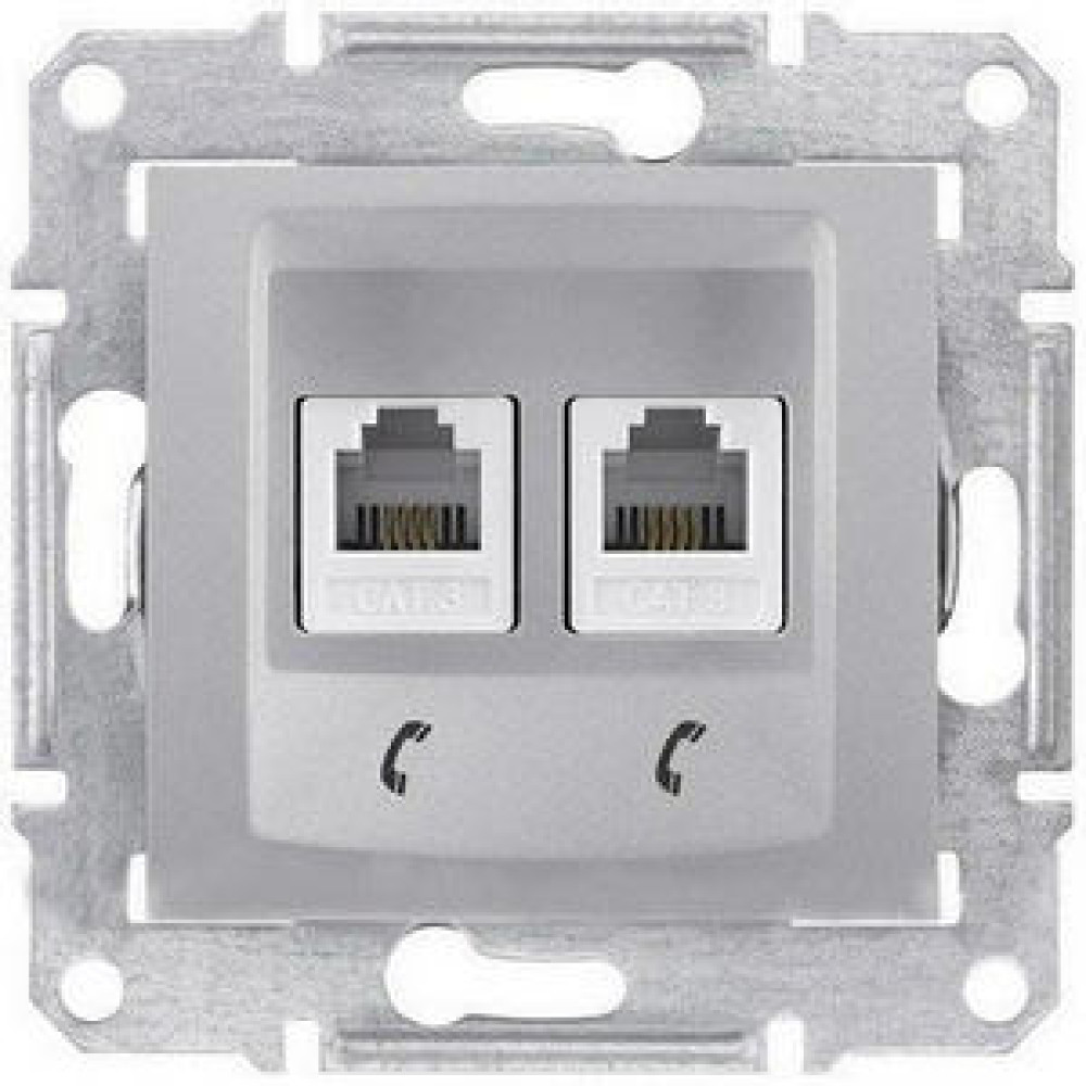 Розетка телефонная RJ11 на 4 контакта двойная Schneider Electric Sedna Алюминий SDN4201160